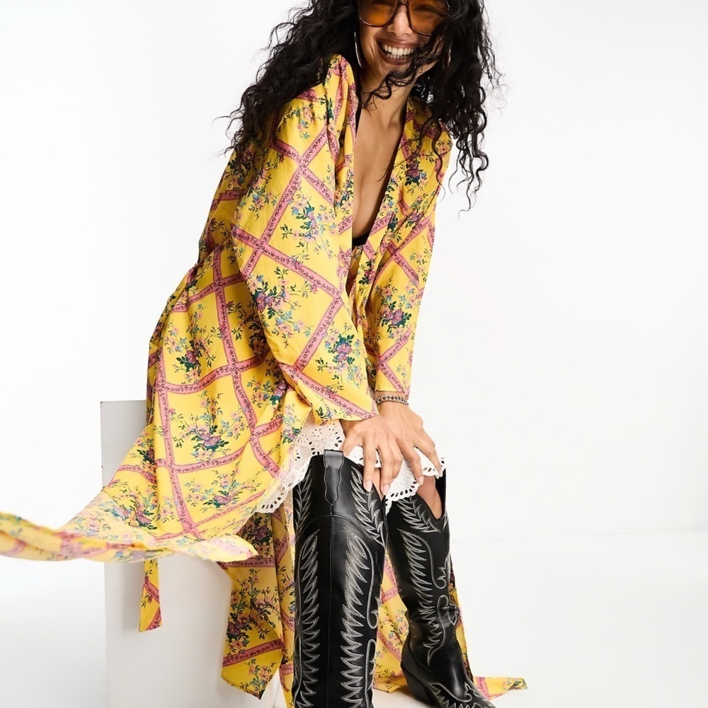 Free People Yellow Floral Robe